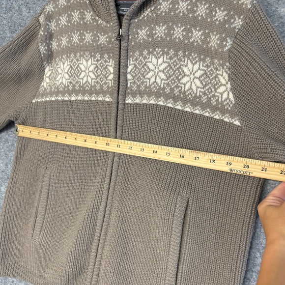 Woolrich Women’s Brown Fair Isle 100% Wool Zip Hoodie Sweater Jacket Size L - Picture 9 of 10